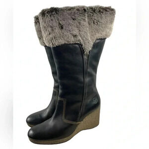 💥HOST PICK x 2💥 Timberland Monogram Wedge Knee  High Black Fur Boots Size 9